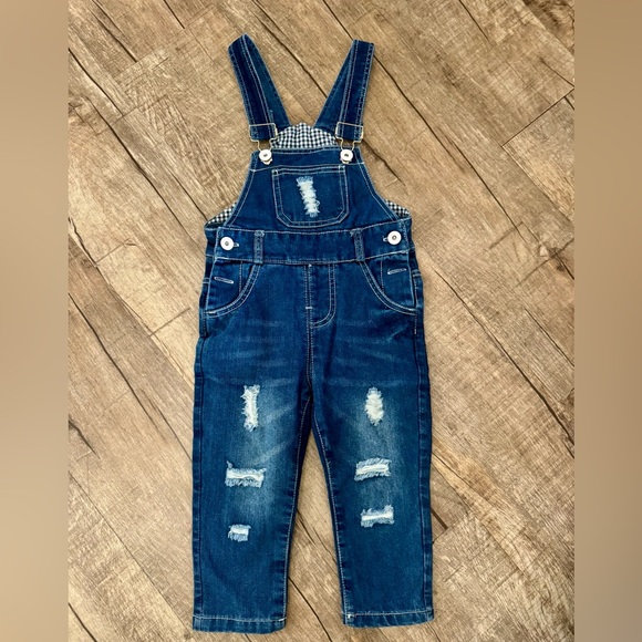 NWOT Kids Toddler Distressed Denim Overalls – Approx. Size 2T - Picture 2 of 8